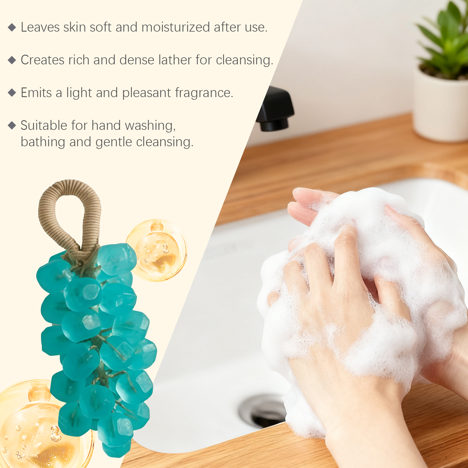 (Tea Tree Gem) Peach Round Grape Soap Handmade Diy Gem Transparent Grape String Mild Cleansing Hand Skin Care