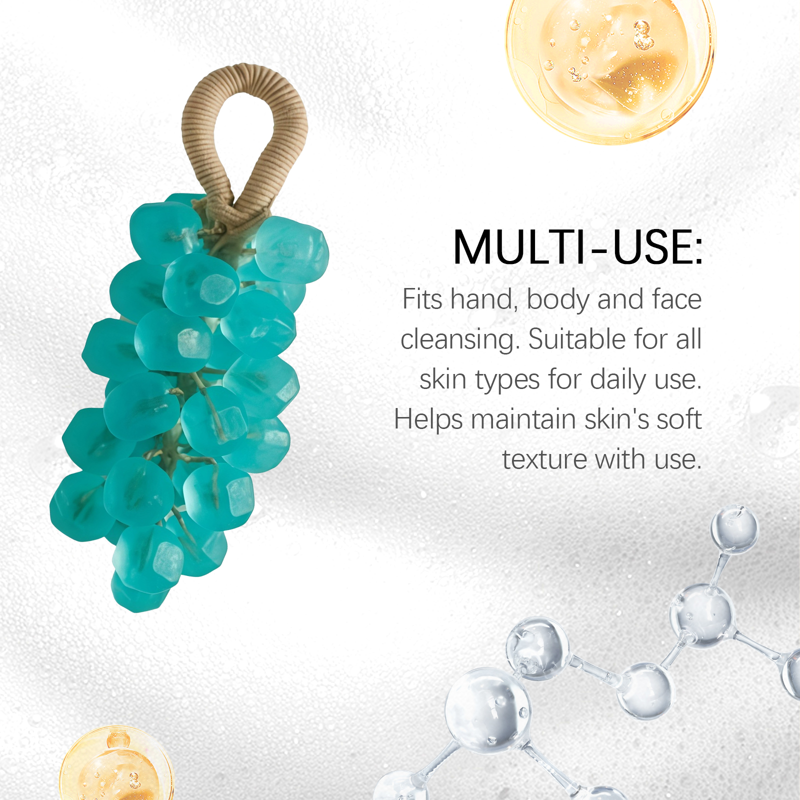 (Tea Tree Gem) Peach Round Grape Soap Handmade Diy Gem Transparent Grape String Mild Cleansing Hand Skin Care