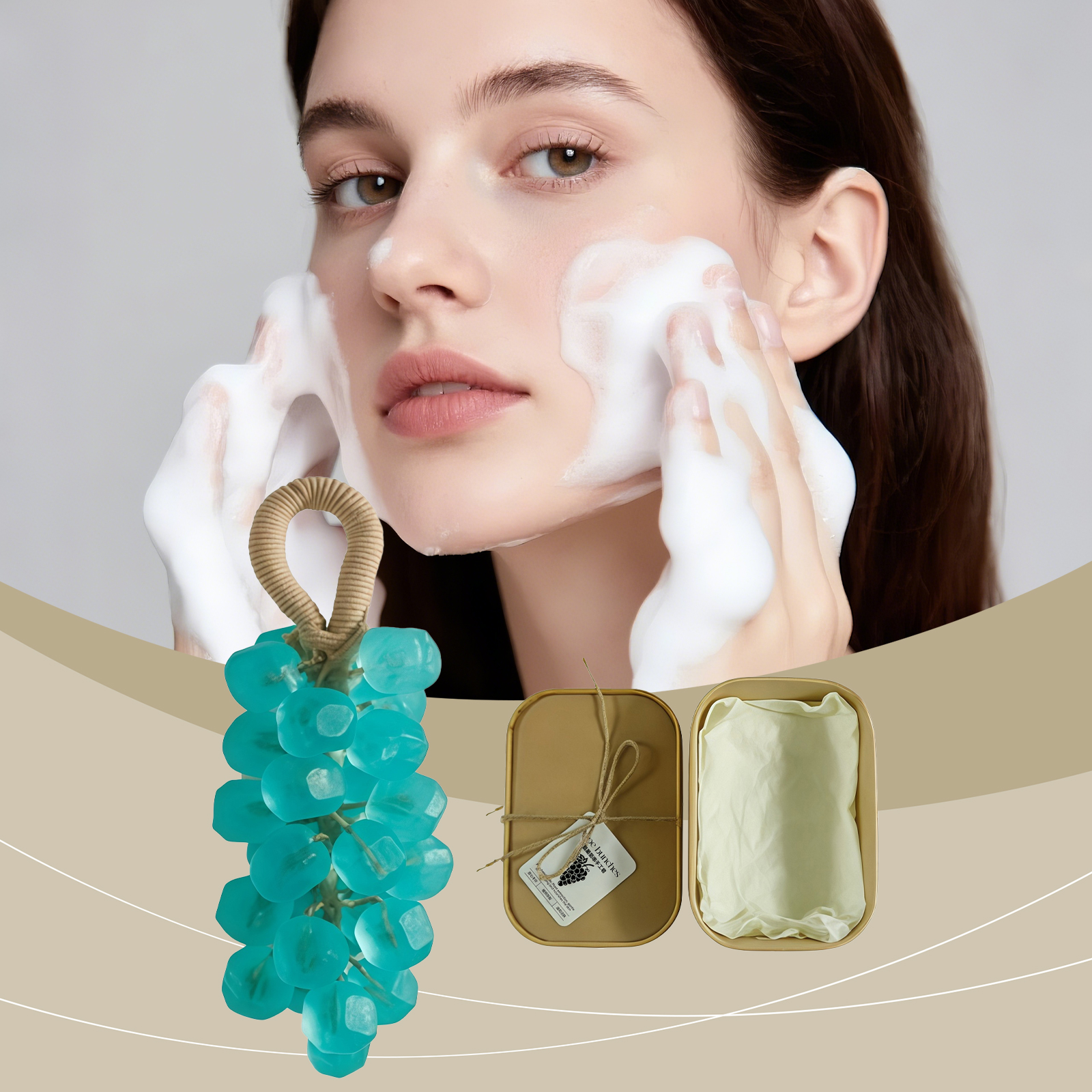 (Tea Tree Gem) Peach Round Grape Soap Handmade Diy Gem Transparent Grape String Mild Cleansing Hand Skin Care