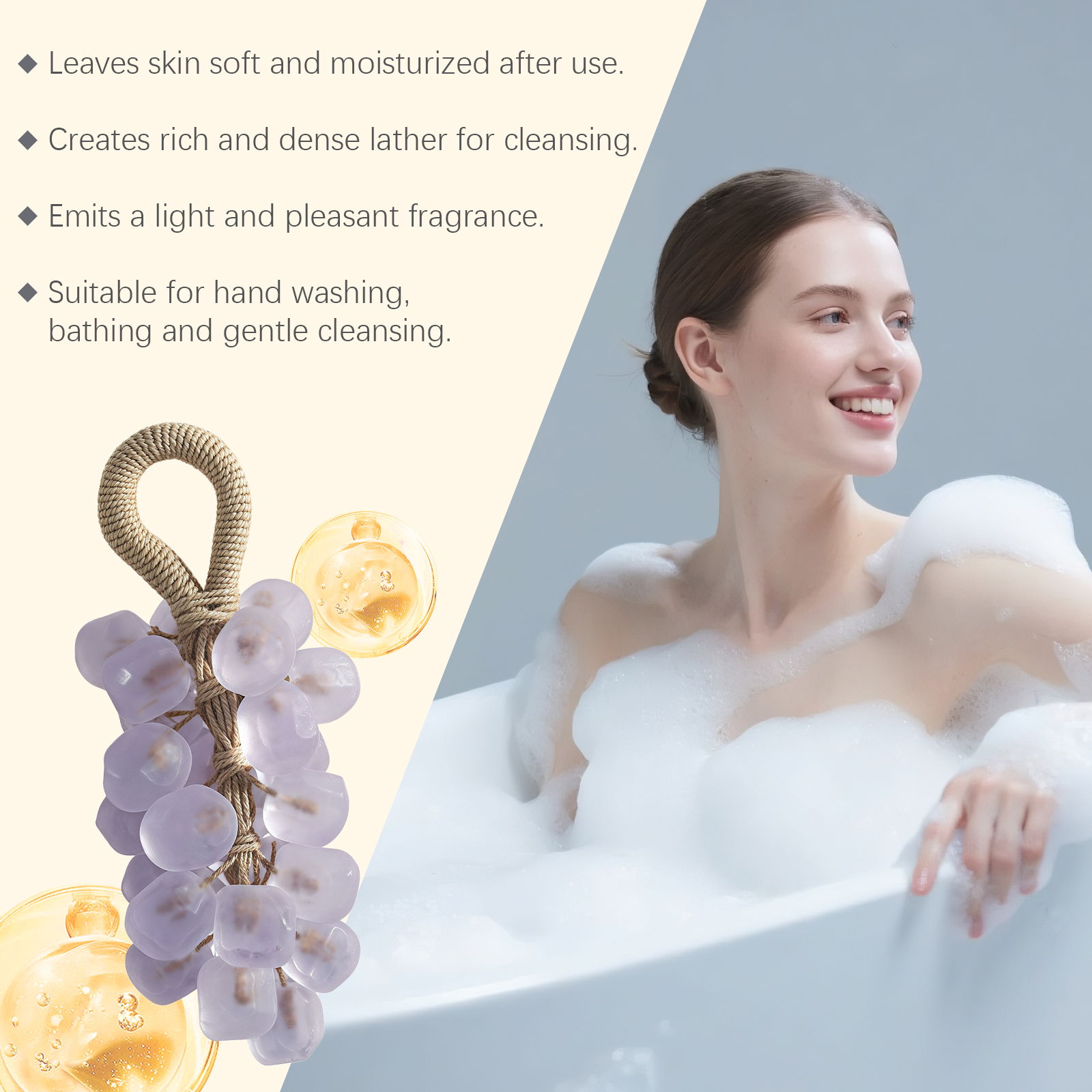 (Tea Tree Gem) Peach Round Grape Soap Handmade Diy Gem Transparent Grape String Mild Cleansing Hand Skin Care