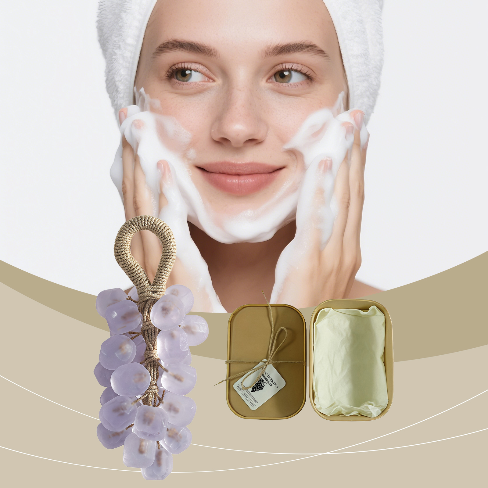 (Tea Tree Gem) Peach Round Grape Soap Handmade Diy Gem Transparent Grape String Mild Cleansing Hand Skin Care