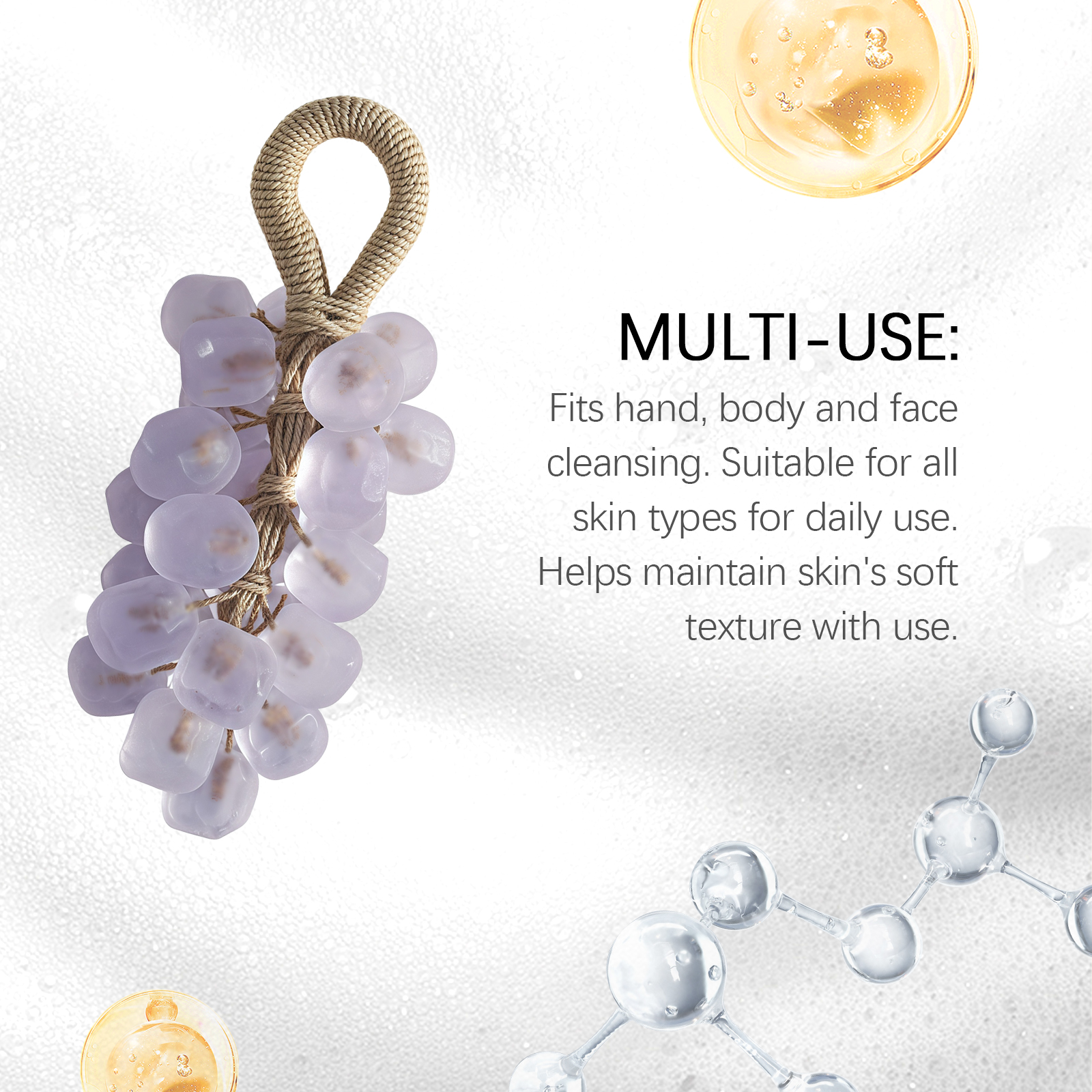 (Tea Tree Gem) Peach Round Grape Soap Handmade Diy Gem Transparent Grape String Mild Cleansing Hand Skin Care
