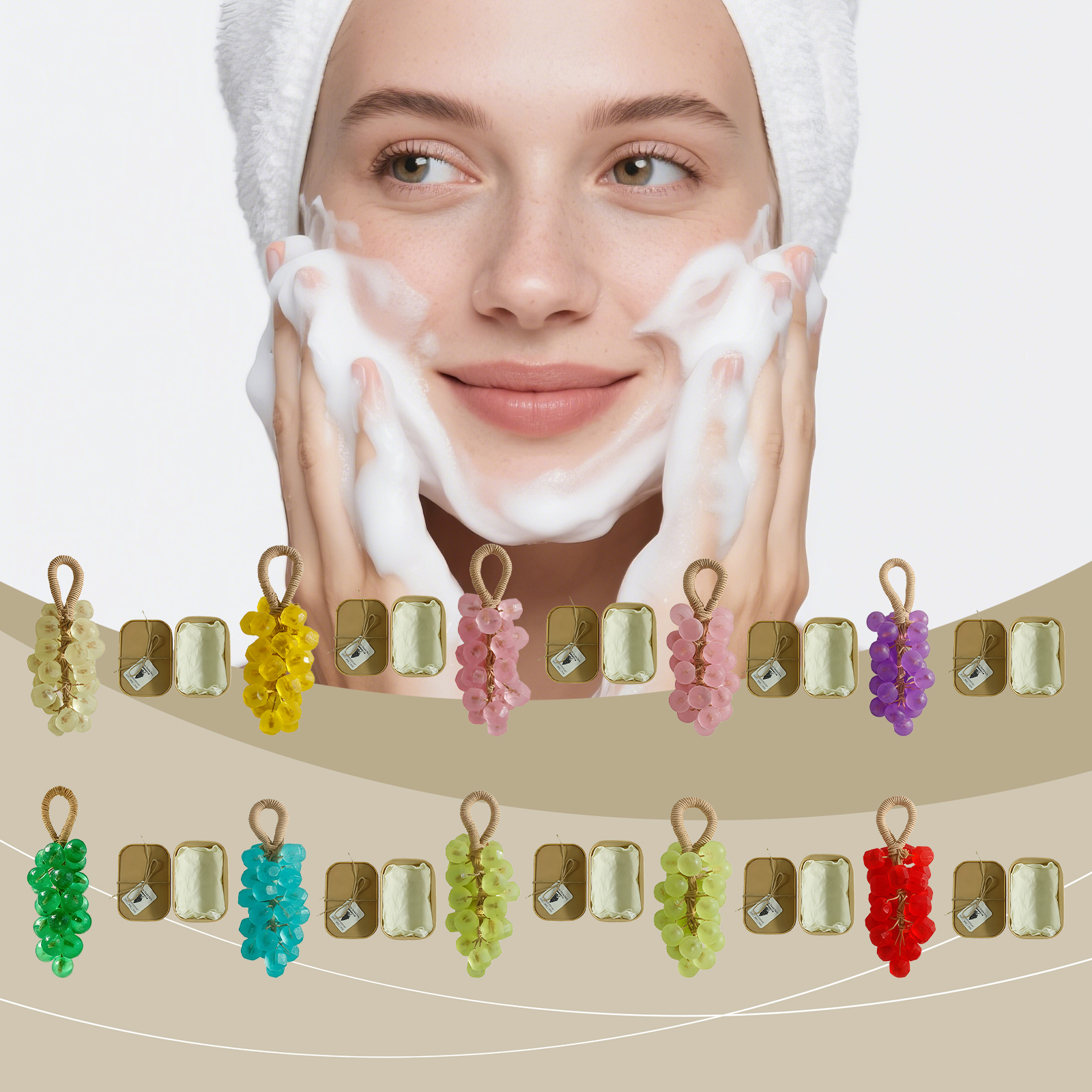 (Tea Tree Gem) Peach Round Grape Soap Handmade Diy Gem Transparent Grape String Mild Cleansing Hand Skin Care