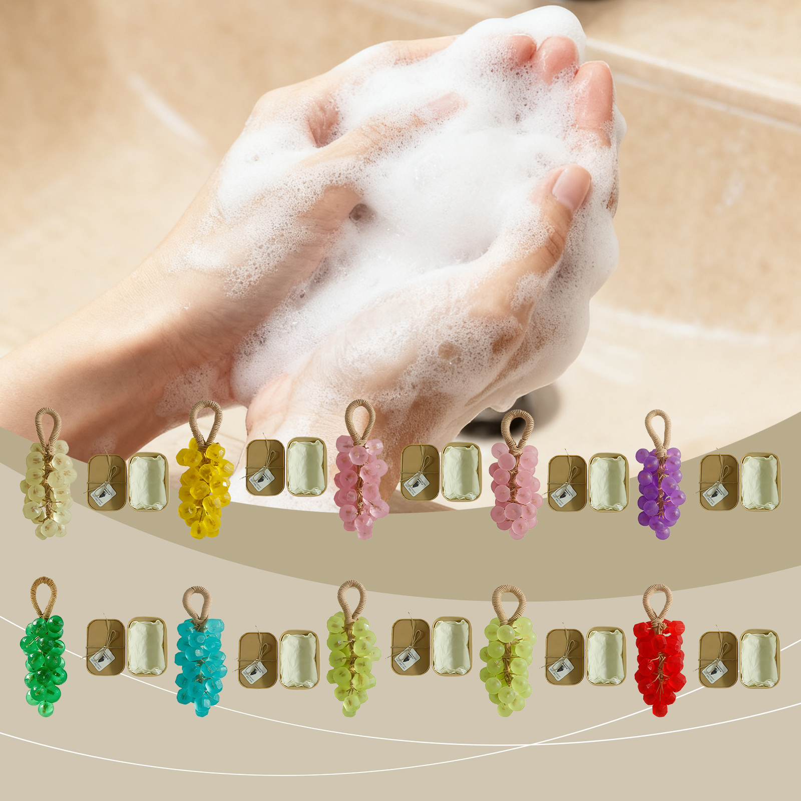 (Tea Tree Gem) Peach Round Grape Soap Handmade Diy Gem Transparent Grape String Mild Cleansing Hand Skin Care