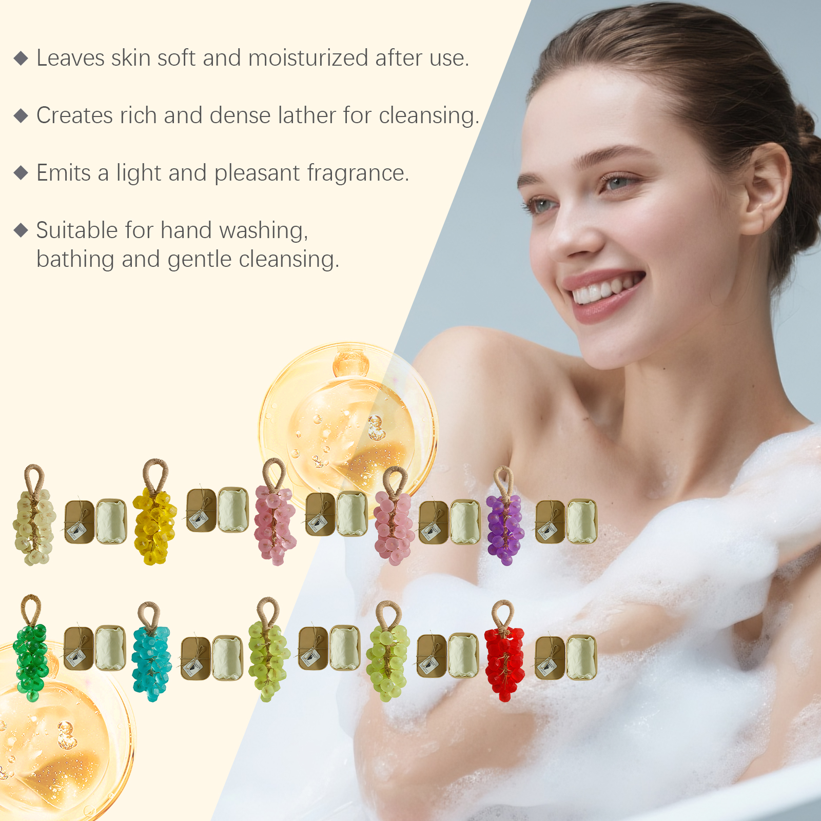 (Tea Tree Gem) Peach Round Grape Soap Handmade Diy Gem Transparent Grape String Mild Cleansing Hand Skin Care
