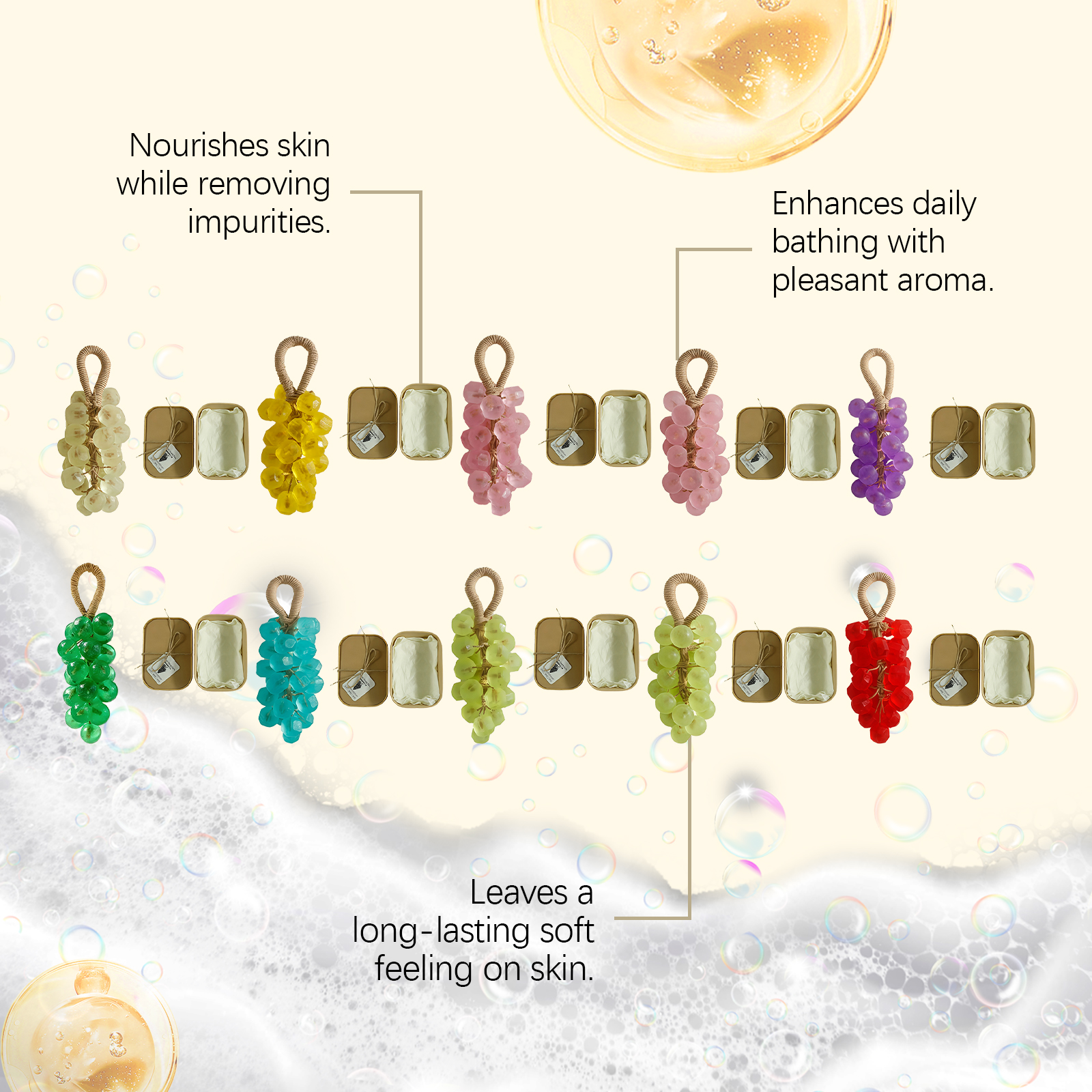 (Tea Tree Gem) Peach Round Grape Soap Handmade Diy Gem Transparent Grape String Mild Cleansing Hand Skin Care