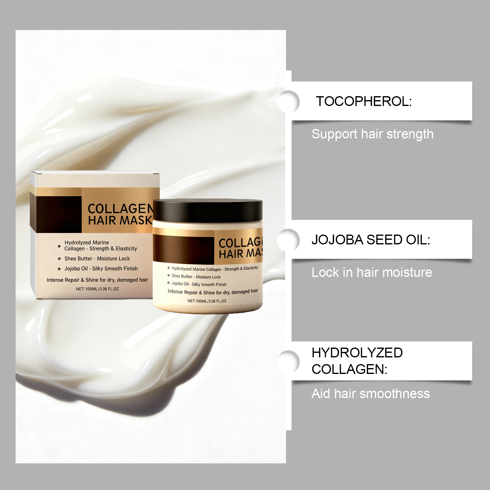 Collagen Hair Mask Daily Moisturizing Nourishing Hydrating Plump Soft Shiny Gentle Care Repair Hair Treatment