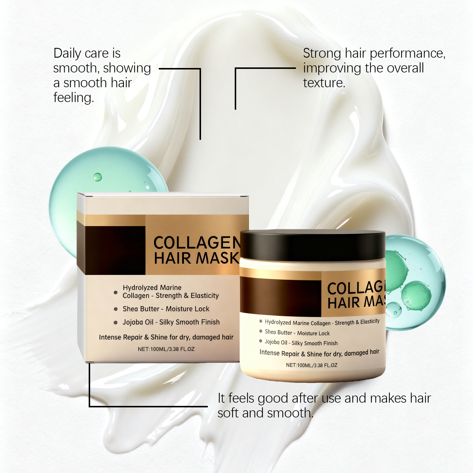 Collagen Hair Mask Daily Moisturizing Nourishing Hydrating Plump Soft Shiny Gentle Care Repair Hair Treatment