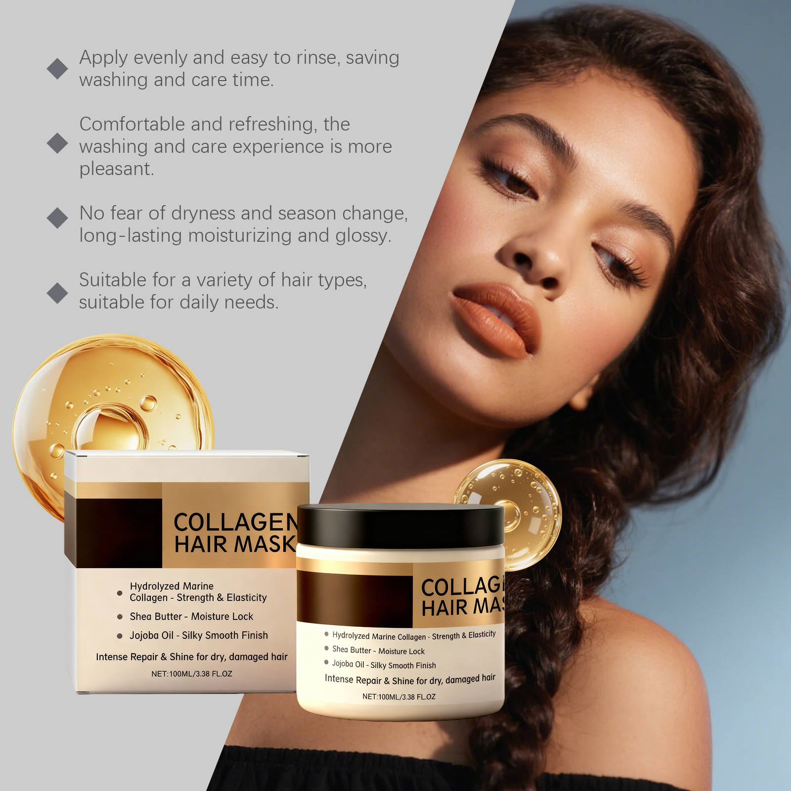 Collagen Hair Mask Daily Moisturizing Nourishing Hydrating Plump Soft Shiny Gentle Care Repair Hair Treatment