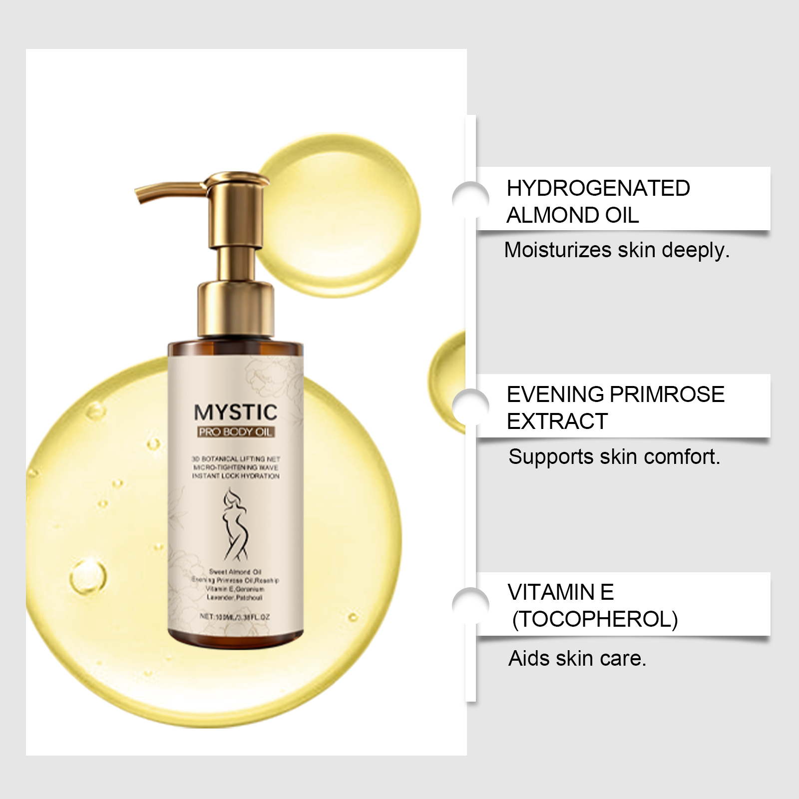 Body Care Oil Fine Texture Skin Friendly Fast Absorbing Nourishing Hydrated Smooth Improve Rough Complexion Whole Body Skin