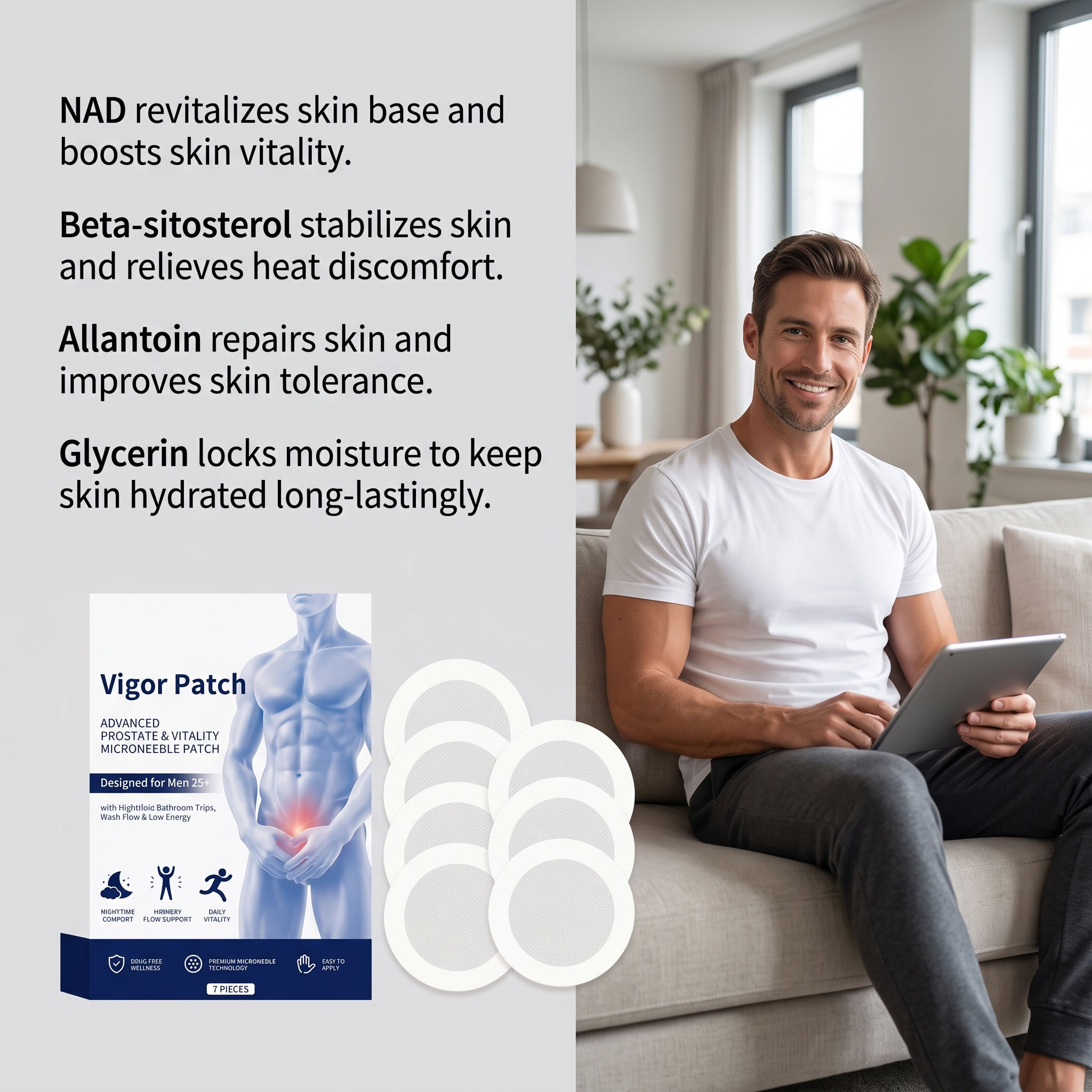 Men Care Patch Mild Formula Fits Skin Moisturizing Nourishing Comfortable Skin Friendly Daily Male Care