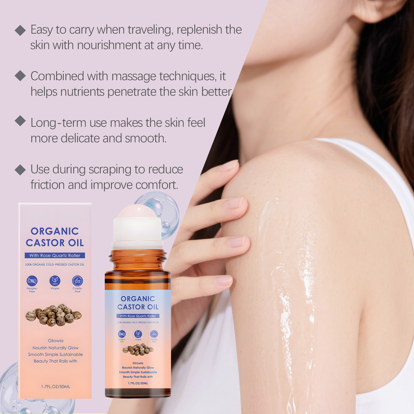 Castor Oil Nursing Roller Vitamin E Moisturizing Nourishing Daily Massage Multipurpose Body Care Oil