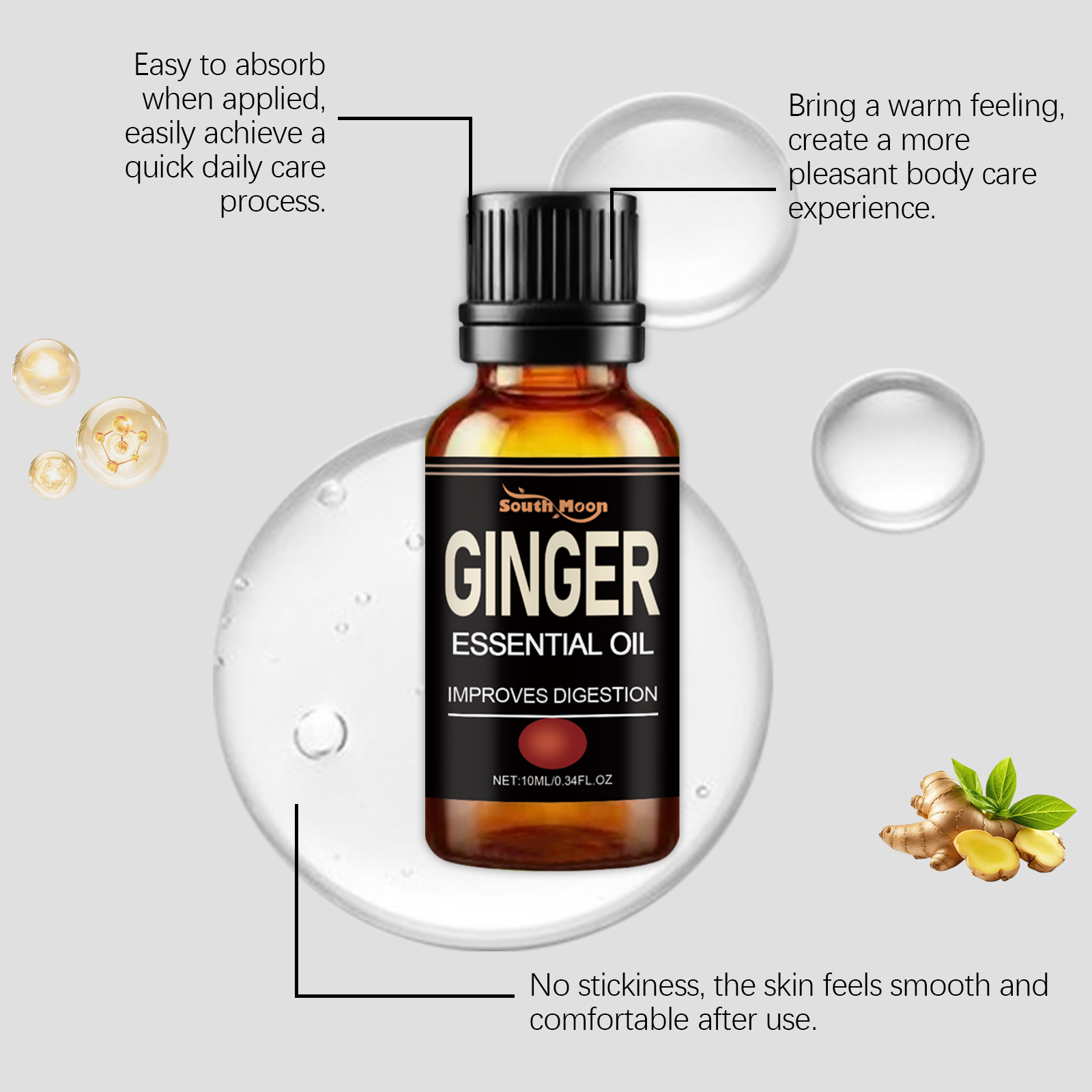 Ginger Abdomen Care Essential Oil Nourish Body Skin Firm Massage Whole Body Care Essential Oil