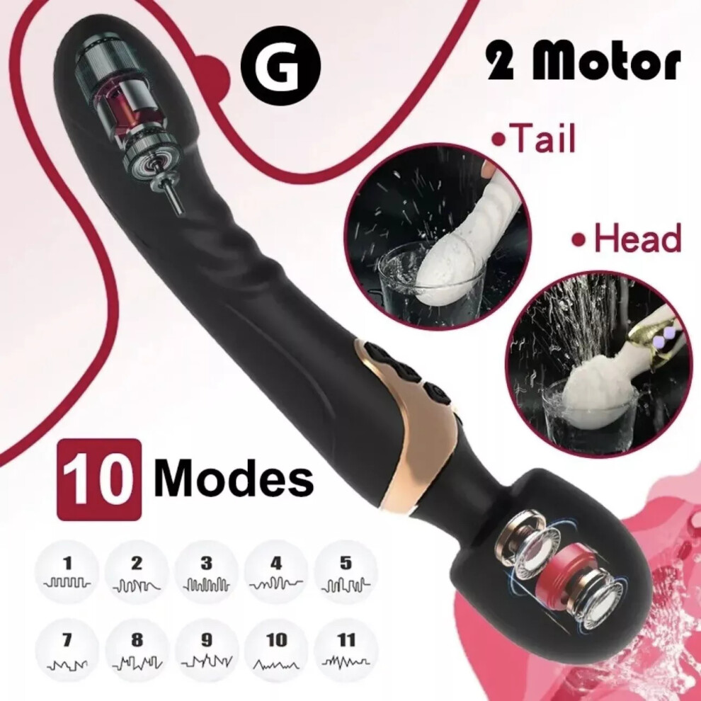 (Red) Double Sided Dildo for Women Wand Vibrator Clit
