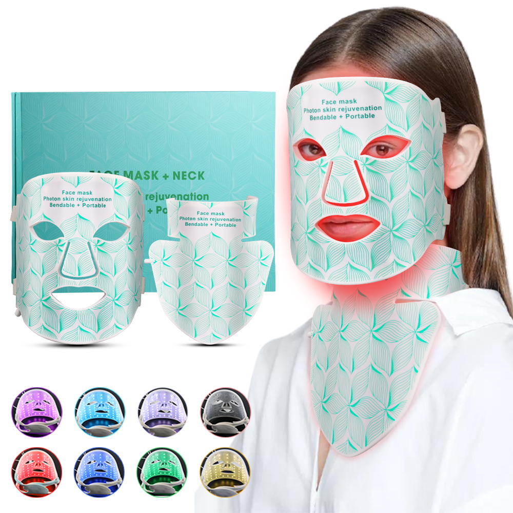 (Black Set) Light Therapy Face Masks for Women 7 Colors LED Facial Mask Neck Red Light Near Infrared Therapy Home Beauty Mask Skin Care Anti Aging Lifting Reduce Puffiness