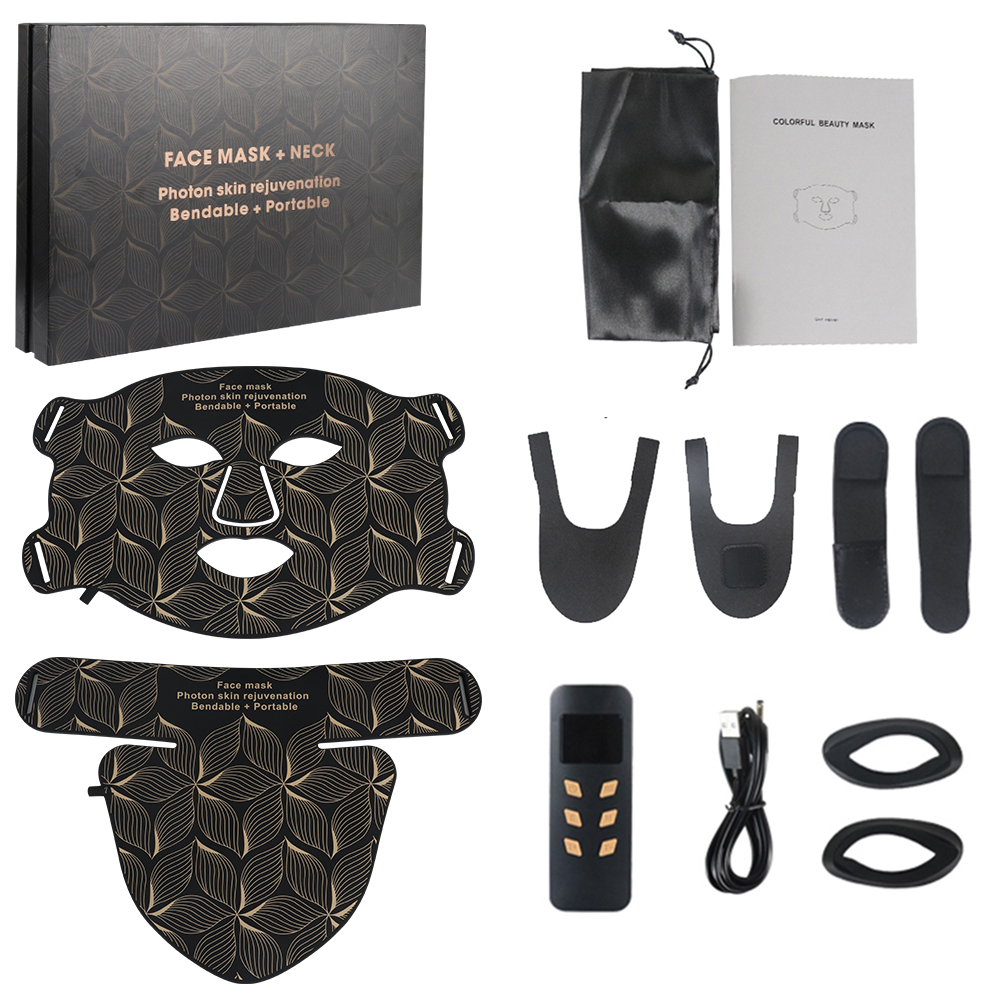(Black Set) Light Therapy Face Masks for Women 7 Colors LED Facial Mask Neck Red Light Near Infrared Therapy Home Beauty Mask Skin Care Anti Aging Lifting Reduce Puffiness