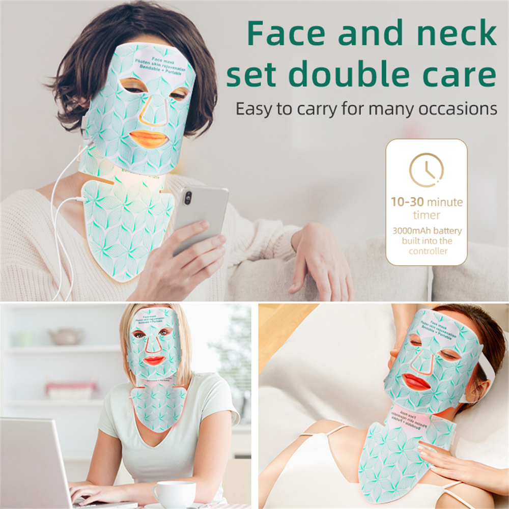 (Black Set) Light Therapy Face Masks for Women 7 Colors LED Facial Mask Neck Red Light Near Infrared Therapy Home Beauty Mask Skin Care Anti Aging Lifting Reduce Puffiness