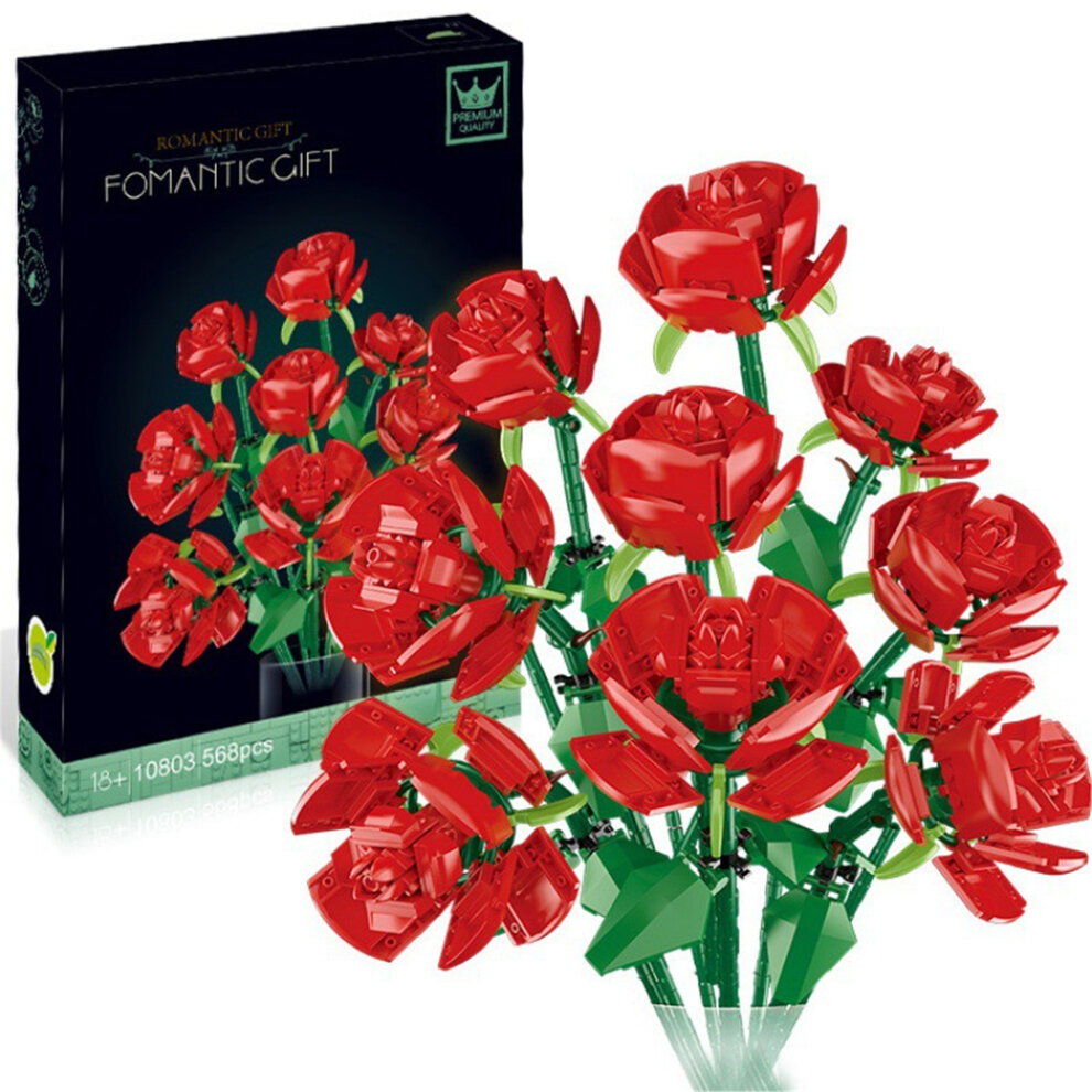 Roses Flower Building Blocks Flower Bouquet Decoration Toys Fit Lego 9PCS Roses