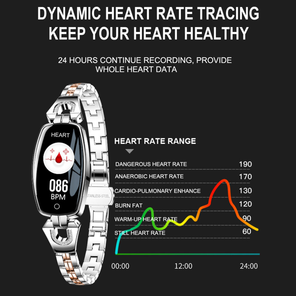 Smart Watch Bluetooth Bracelet  Lady Luxury Fitness Tracker Wristwatch Band with Heart Rate Monitor Variation Reminder Pedometer IP67 Waterproof Gold