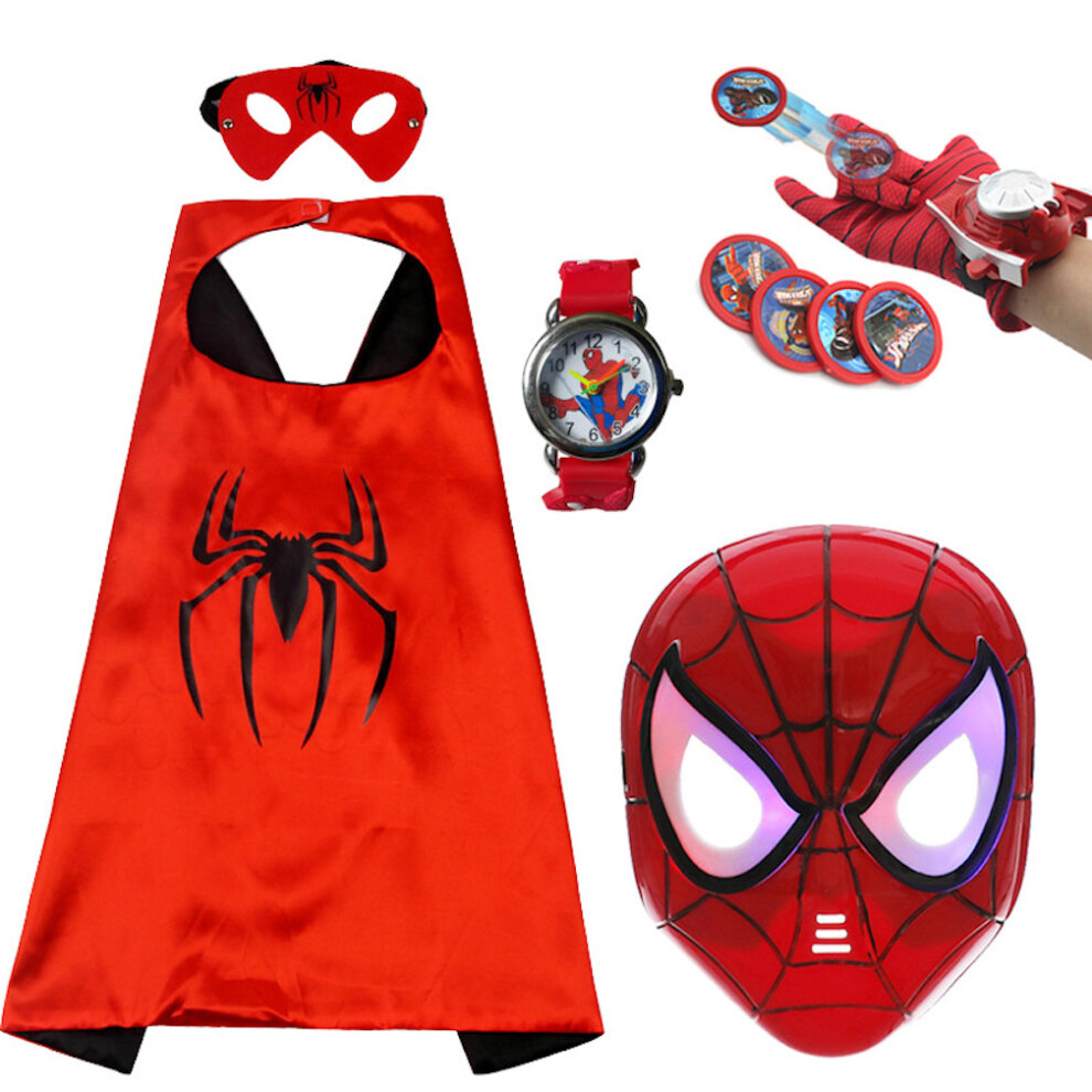 Spider-Man Mask Halloween Cloak Cartoon Launcher Gloves Watch Set