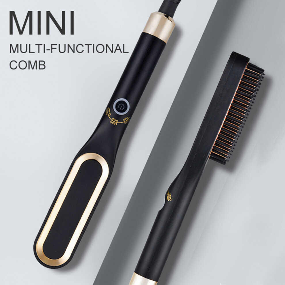 Mini Hair Straightener Brush Hot Comb Iron Ceramic Mens Beard Comb Electric Heating Com