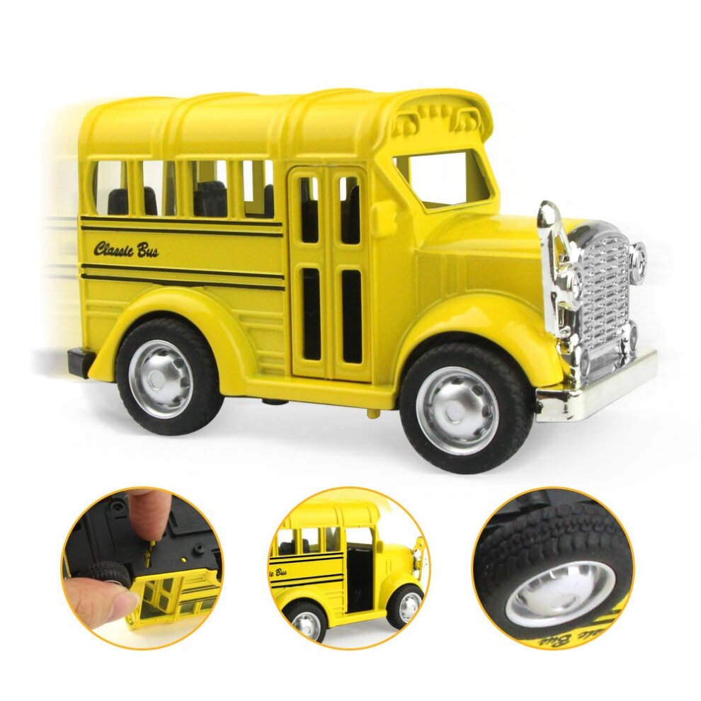 (Beige School Bus) Diecast Metal Pull Back Cars Mini Alloy Cars Toys