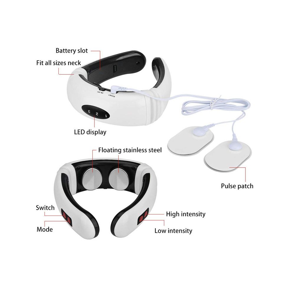 Electric Neck Massager 6 Modes with Body Pulse Patches Portable and Soothing Electric Pulse Neck Massager for Pain Relief Deep Tissue Massage Shoulder Back Cervical Vertebra Massage for Home Office Car Use