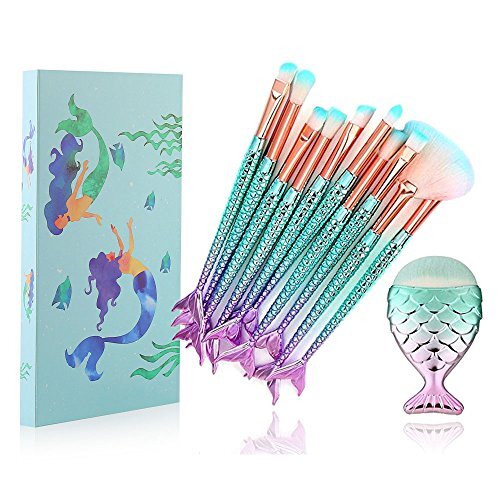 Mermaid Makeup Brush Set Professional Eye Makeup Brushes For Eyeshadow Concealer Blush Liquid Foundation Eyeliner Brow Blending Brush Tool Makeup Brush Kits 11 Pcs  Set with Gift Box