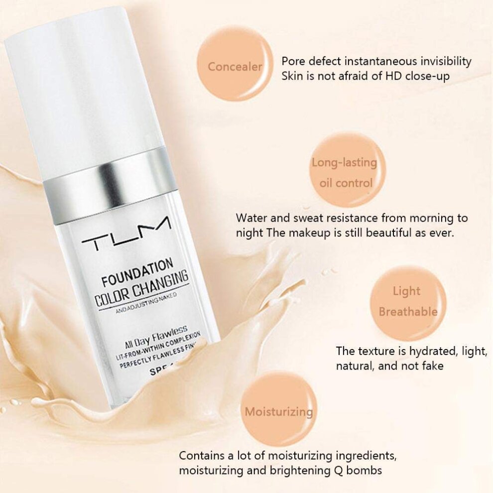 TLM Flawless Colour Changing Warm Skin Tone Foundation Concealer Cover Cream Moisturizing Foundation Makeup Naturally Blends Long Lasting for Face Makeup Waterproof Poreless Liquid Foundation 2 Pcs