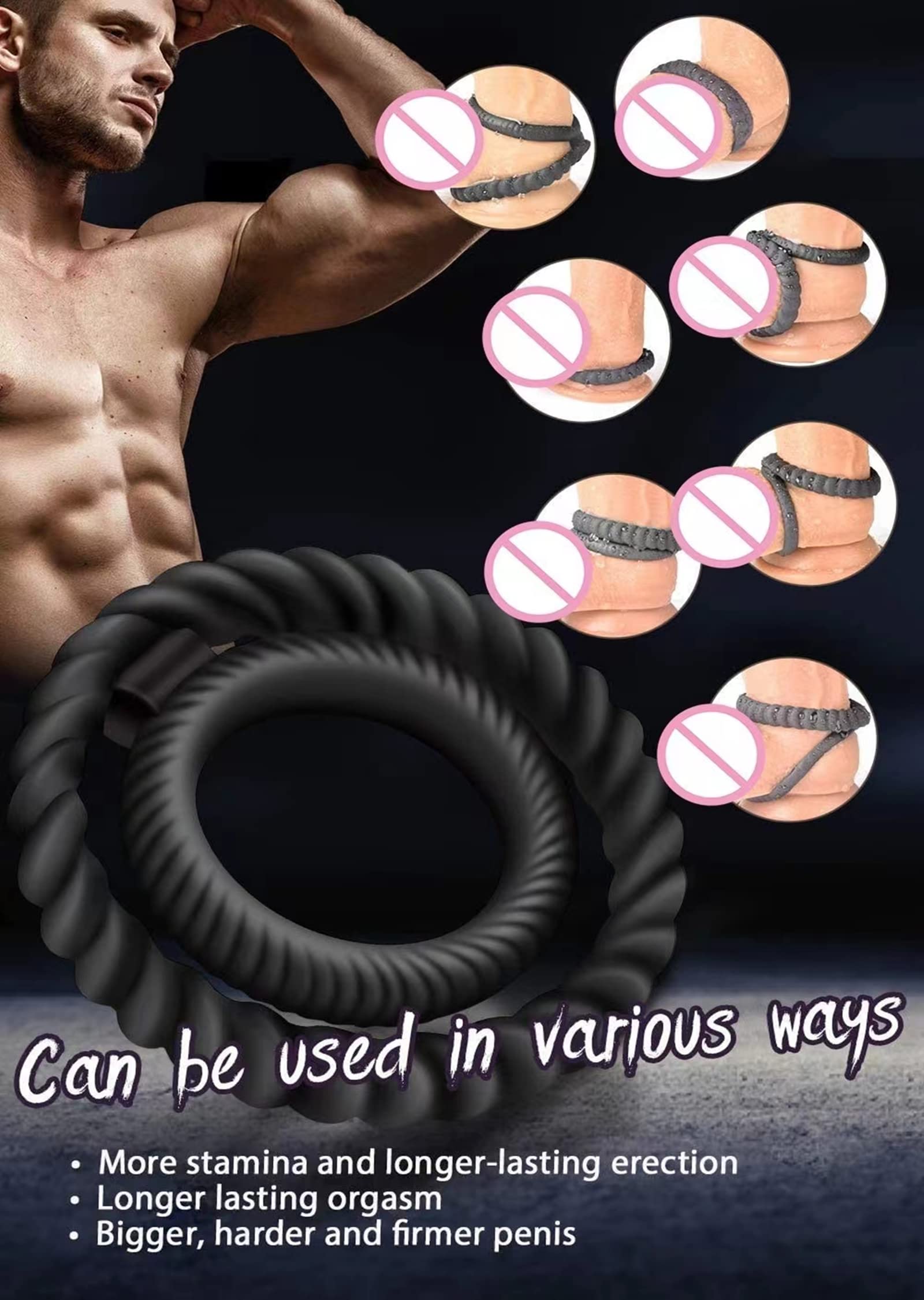 Penis Ring Dual Cock Rings Sex Toys Waterproof Soft Adult Toys for Men Penis Delay Harder Stronger Longer Erection Adult Pleasure