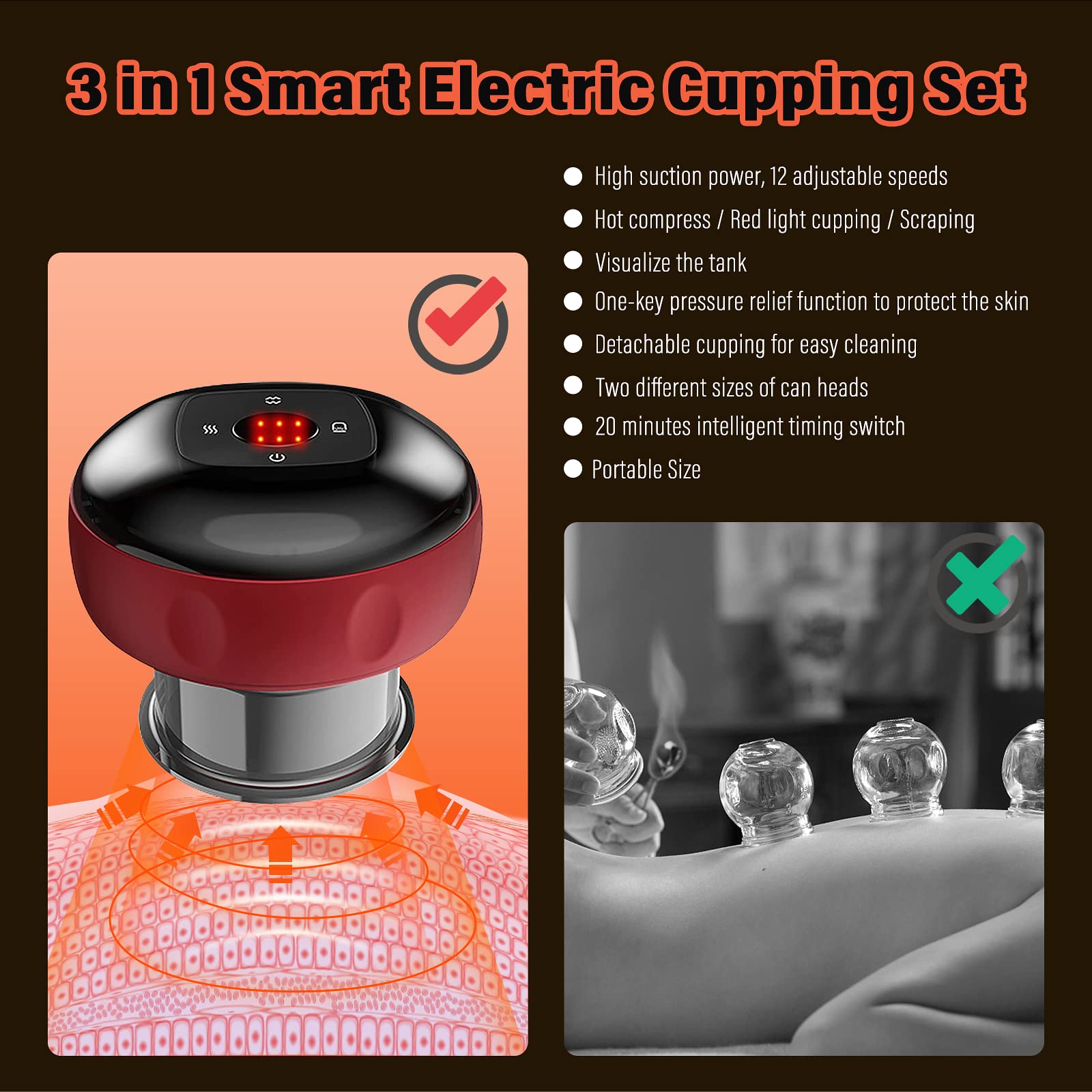 Intelligent Vacuum Cupping Massage Device Electric Heating Scraping Suction Cups