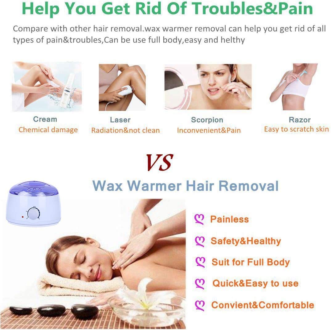 (Black) Wax Heater Electric Wax Warmer Hair Removal Kit Depilatory Epilator Wax-melt Waxing Kit Heating Machine Beauty Salon Spa Skin Care Device with Adjustable Temperature Hard Wax Beans for Hand Foot Therapy Bath