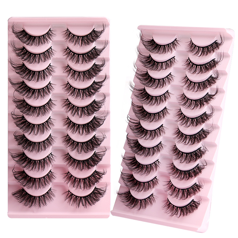 (HLY01) Eyelashes Thick Curly Fake Eyelashes Natural Mink Cils Makeup Cat Eye Lashes Messy Dramatic Winged Foxy Fluffy Faux 10 Pairs Set