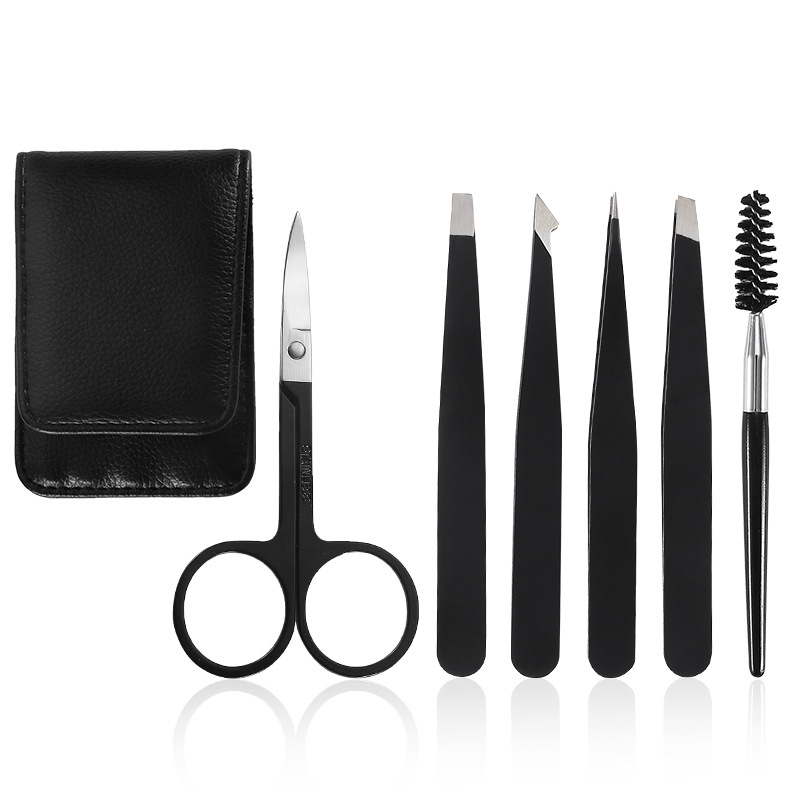 (4pcs Set) Eyelashes Tweezers Stainless Steel Eyebrow Tong Clip Stickers With Case Makeup Tool Set Beauty Professional Accessory