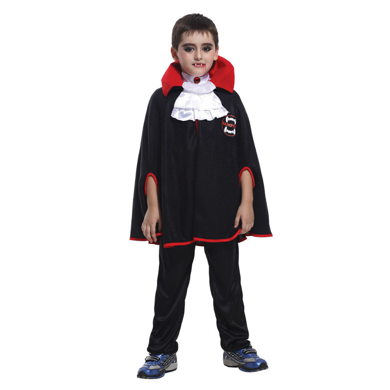 ( 95~110cm) Childrens Halloween Black Red Reversible Vampire Cape Devil Cloak Kids Fancy Dress Costume