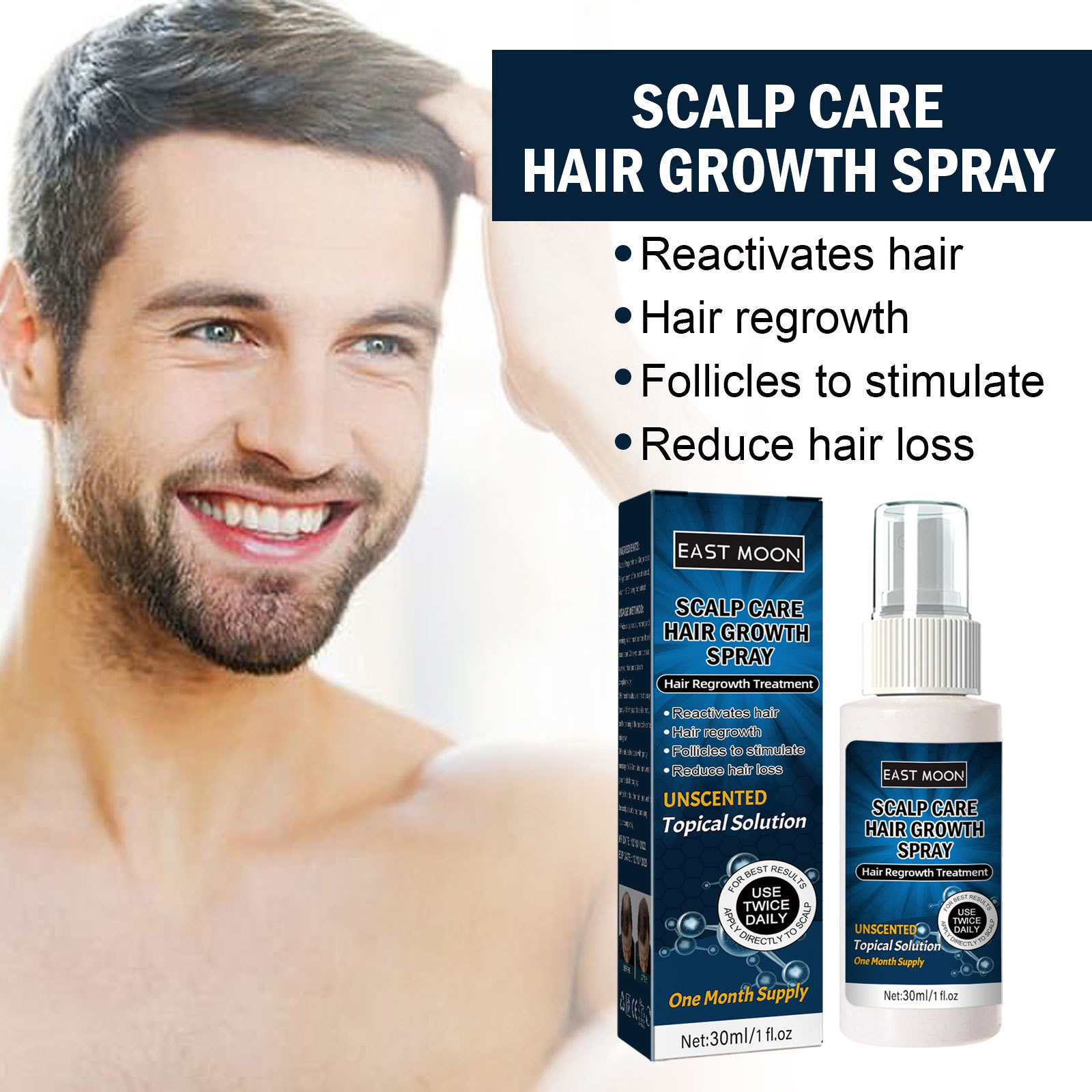 Hair Growth Solution Spray Hair Regrowth Thinning Serum Spray Hair Care Scalp Treatments Products for Stronger Thicker Longer Hair Anti Hair Loss 30ml