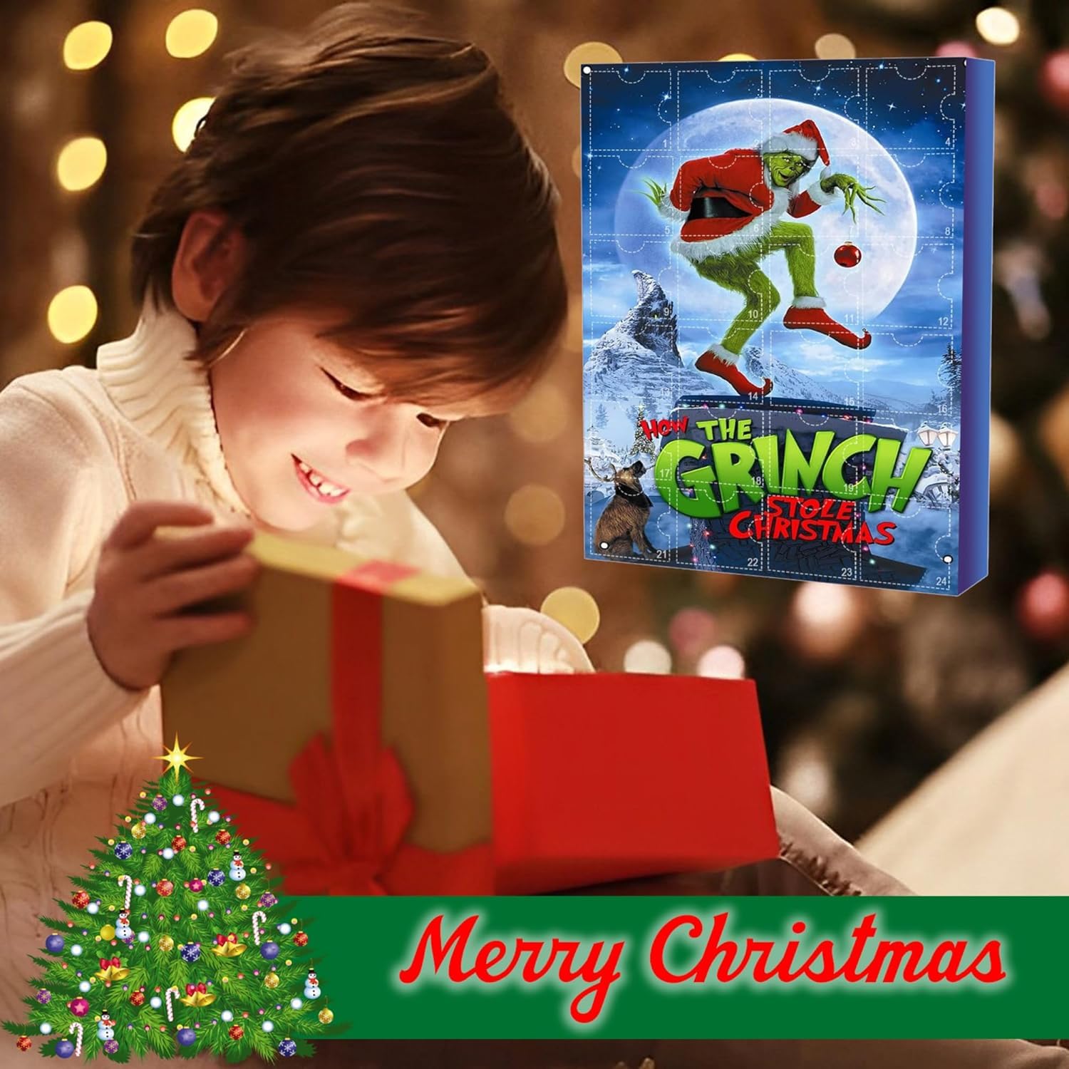Christmas Grinch Advent Calendar 24 Days of Christmas Countdown Calendar with Action Figures Doll Surprise Toys Mystery Boxes Gifts for Kids Adult