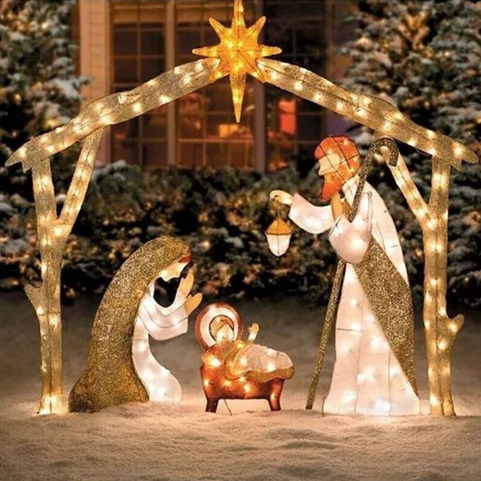 Christmas Decoration Christmas Jesus Holy Family Nativity Scene Yard Ornaments Outdoor Garden Decor with Lights String