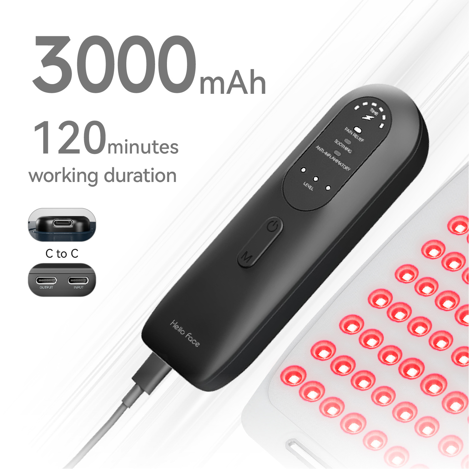 (Grey) LED Red Light Near Infrared Therapy Mask LED Light Machine Honeycomb Matrix Anti-scalding Light Source Wireless