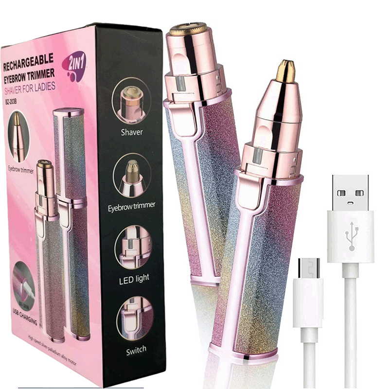(Rainbow) 2-in-1 Rechargeable Hair Remover & Eyebrow Trimmer Portable Grooming Tool for Women