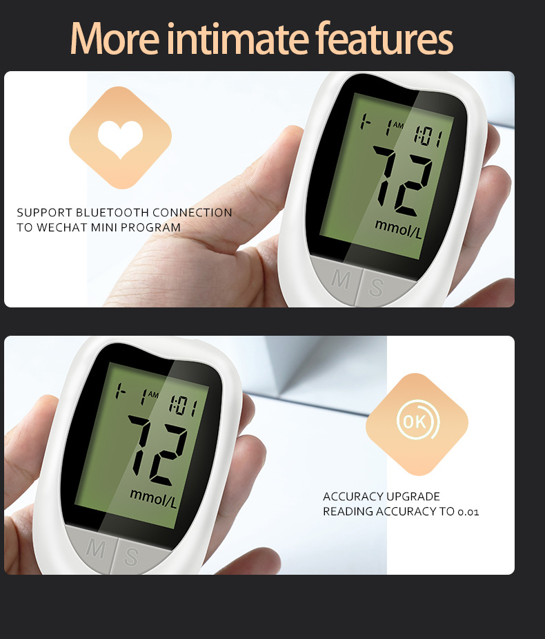 Blood Glucose Meter Monitor Kit Blood Sugar Test Kit with 50 Glucometer Papers and Lancets