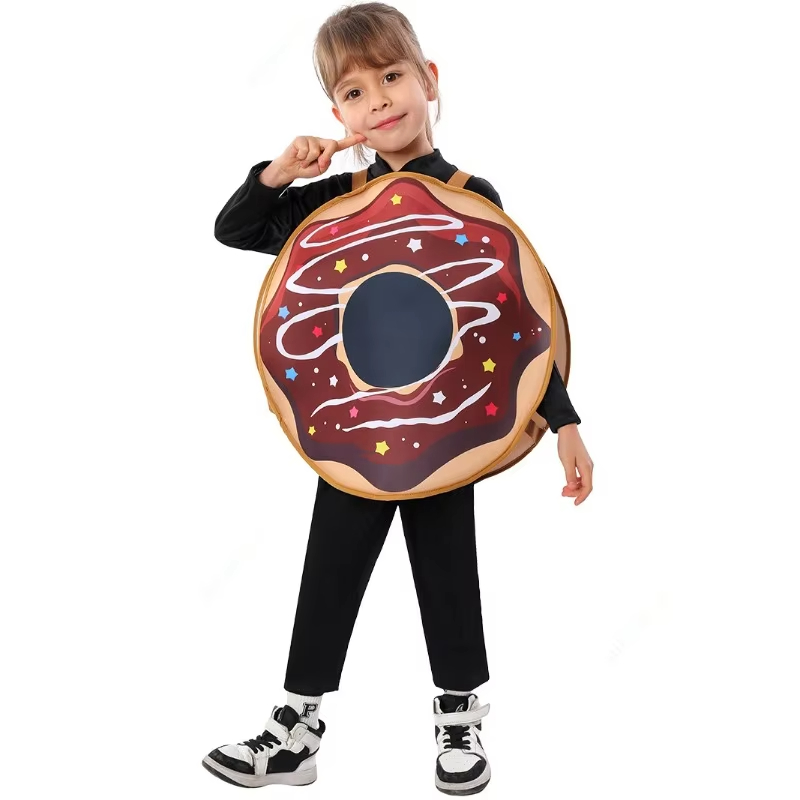 (S(105~115CM)) Kids Costume Dress Up America Donut Costume Outfit Funny Food Costume for Toddler Halloween Fancy Dress