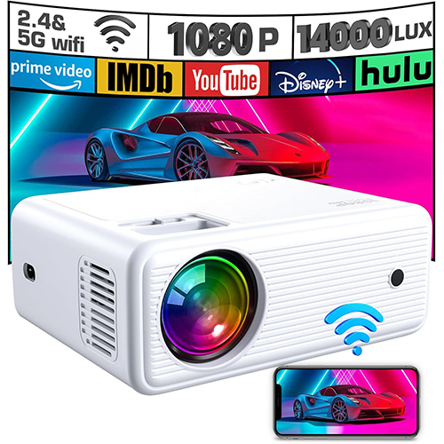Mini Projector WiFi Projector with Projector 1080P Full HD 14000 Lux Portable Video 4K Projector Compatible with iphone TV Stick PS5 HDMI USB Multimedia Home Movie Theater Projector