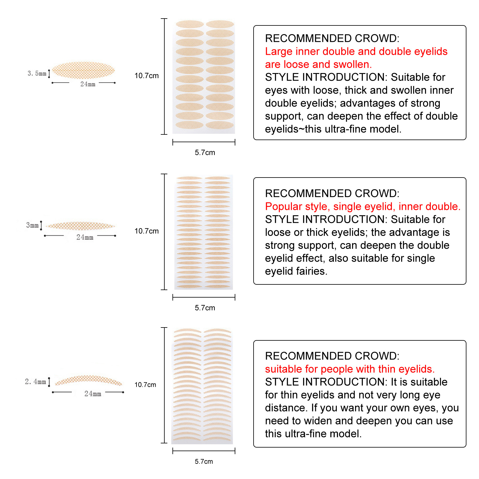 Double Eyelid Tape Self Adhesive Sticker Invisible Lace Mesh Eyelid Paste Natural Strips Olive-Shaped Eye Lift Lasting Waterproof Makeup Tools Different Sizes