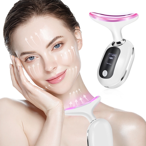 Neck Massager EMS Face Neck Lift Micro Current Beauty Device Vibration Facial Massager Red Light Therapy Double Chin Remover Skin Rejuvenation Tightening Anti Wrinkle