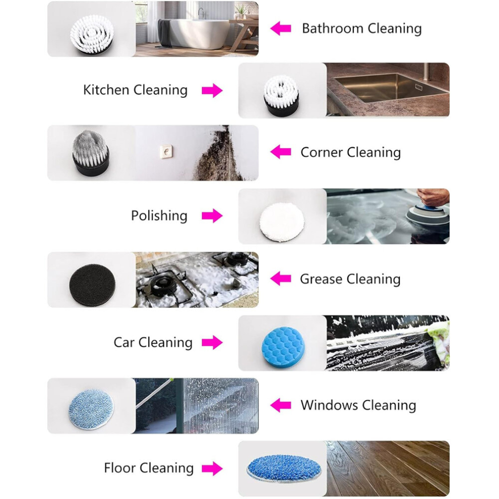 Electric Spin Scrubber, Cordless Electric Cleaning Brush with 9 Replaceable Brush Heads, Shower Cleaning Tool 360 Rotating Power
