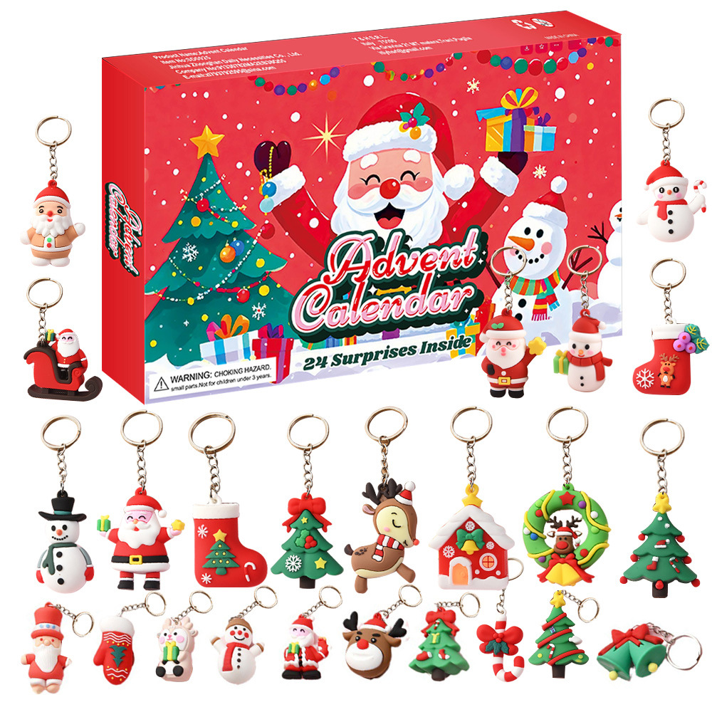 Advent Calendar Christmas Countdown Calendar 24PCS Collectible Christmas Doll Keychains Stocking Stuffers Kids Holiday Xmas Gift Box for Boys Girls