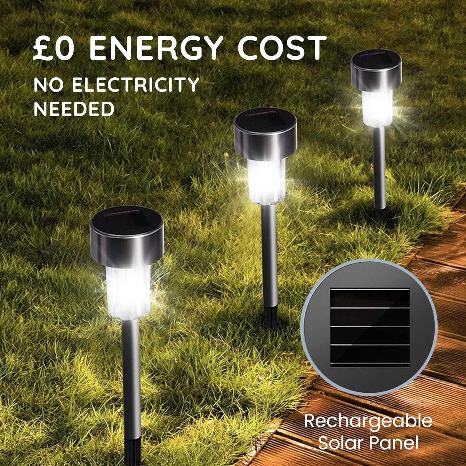 (White) Solar Garden Stake Lights 10 LED Waterproof Stainless Steel Pathway Lights Rechargeable Outdoor Solar Light for Garden Patios Walkways 