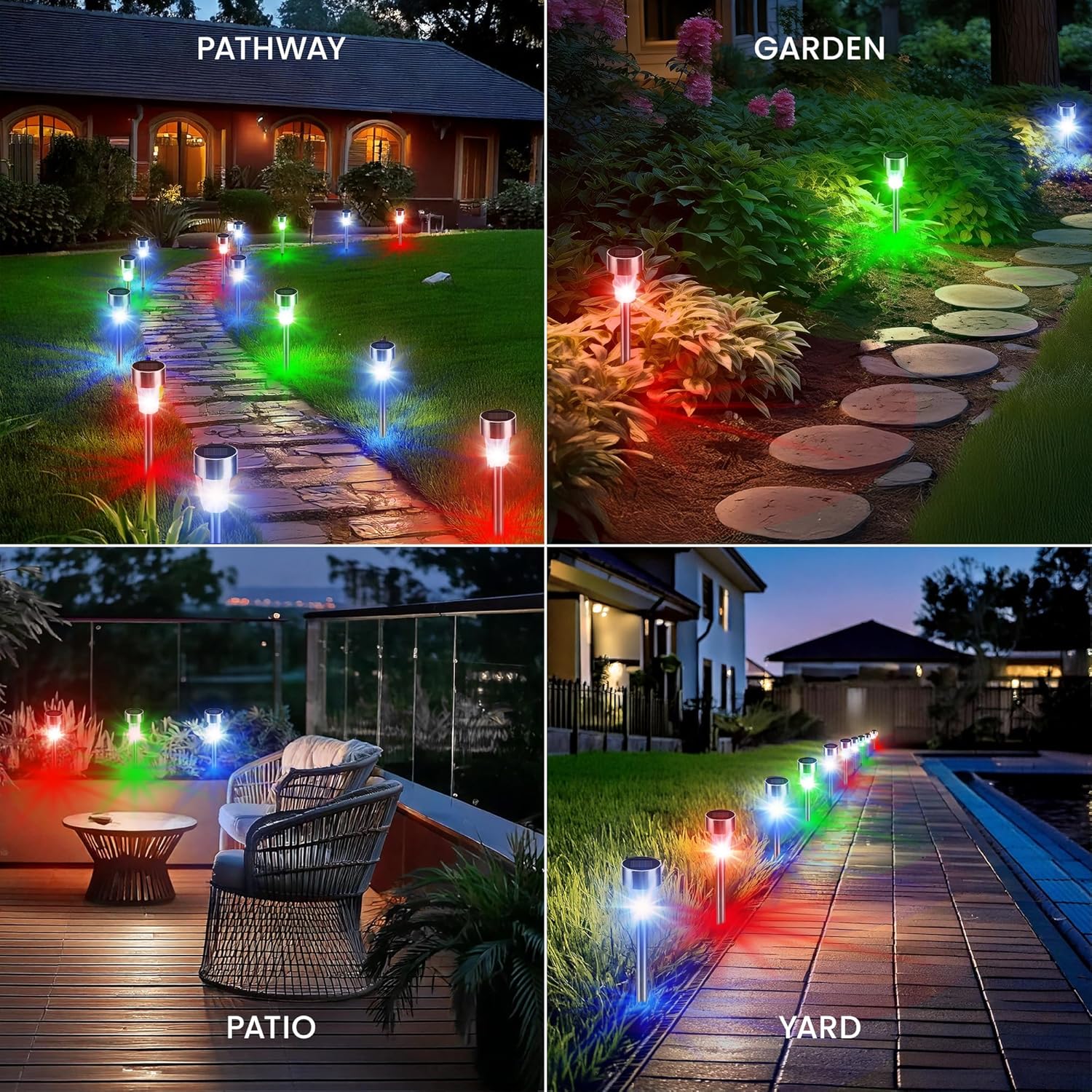 (White) Solar Garden Stake Lights 10 LED Waterproof Stainless Steel Pathway Lights Rechargeable Outdoor Solar Light for Garden Patios Walkways 