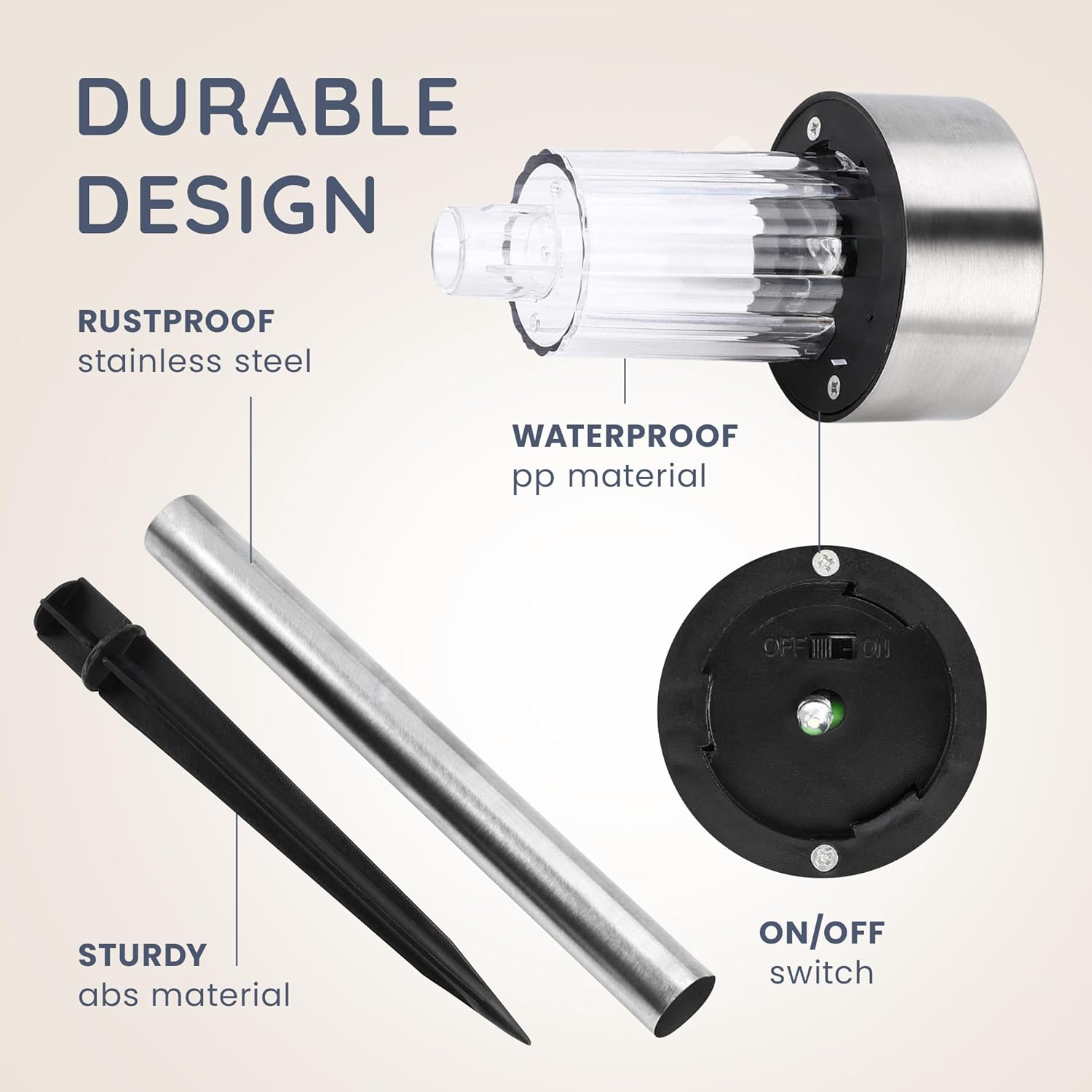 (White) Solar Garden Stake Lights 10 LED Waterproof Stainless Steel Pathway Lights Rechargeable Outdoor Solar Light for Garden Patios Walkways 